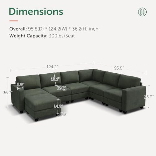 HONBAY Corduroy Modular Sectional Couch with Storage, Dark Gray A586576
