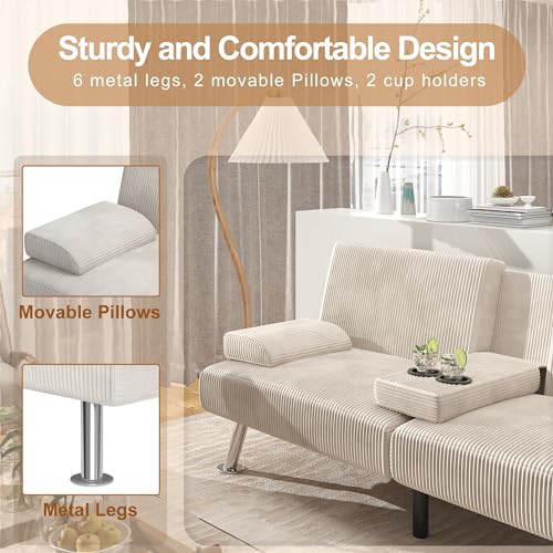 Shahoo Modern Linen Upholstered Convertible Futon Sofa Bed with Removable Armrests M32266