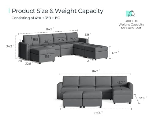 LINSY HOME Modular U Shaped Sectional Sofa with Storage, Blue M8981