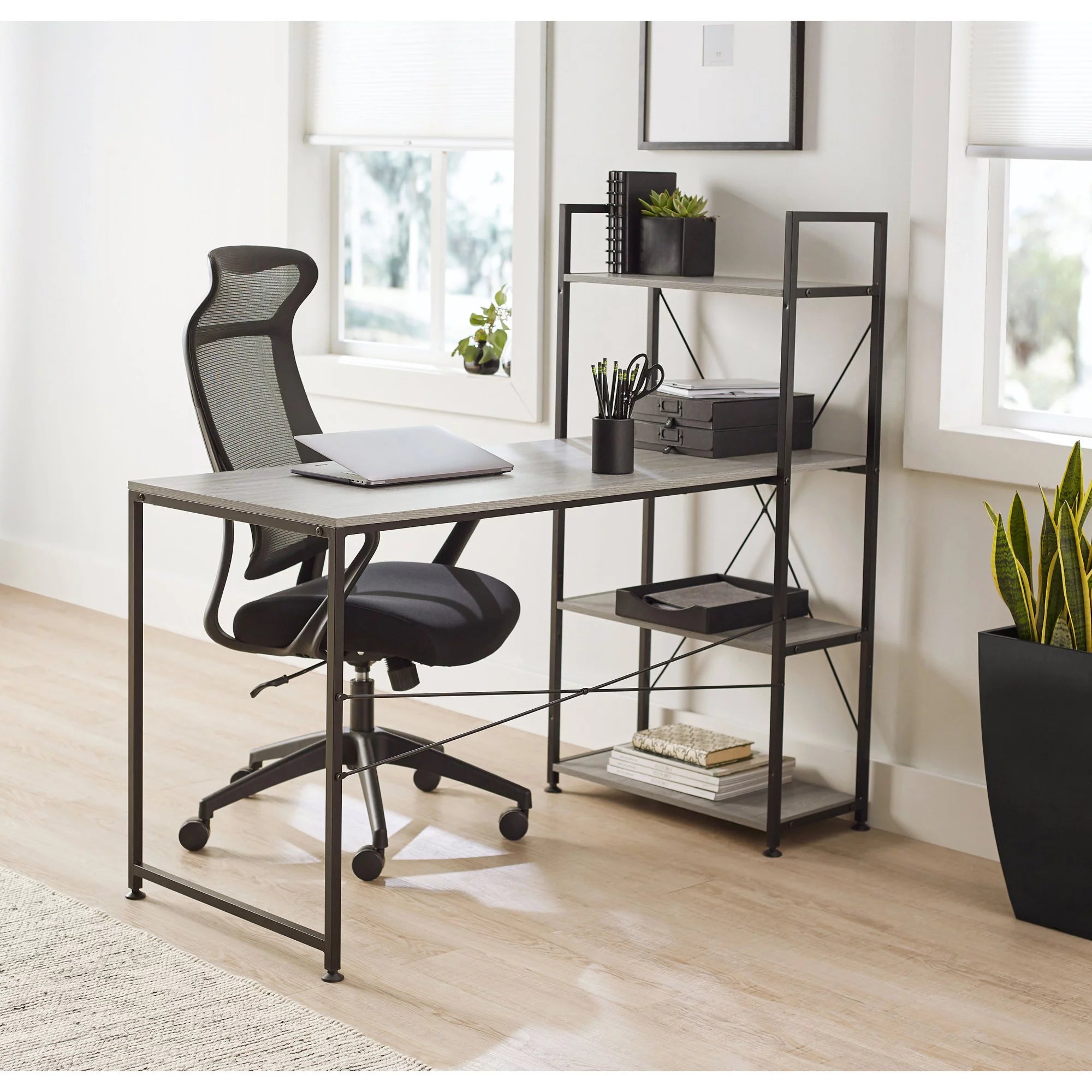 Realspace Trazer 56"W Computer Desk with Storage Shelves, Gray V6261