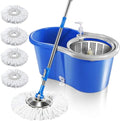 MASTERTOP Mop and Bucket with Wringer Set, Spin Mop with 4 Washable Microfiber Pads, Floor Mop Bucket for Hardwood Laminate Tile Floors, Wet/Dry Floor Cleaning System