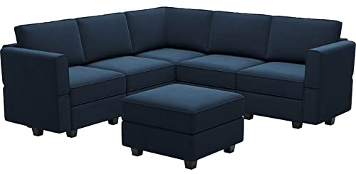 Belffin Modular Velvet Sectional Sofa with Chaise Lounge and Storage, Grey T418154