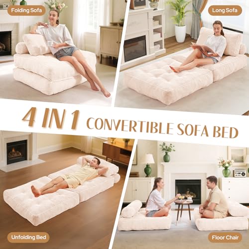 HABUTWAY Folding Sofa Bed Convertible Sleeper Chair with Dual-Pillow, Black D26880