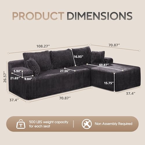 Modular Sectional Sofa L-Shape Couch with Oversized Chaise, Grey Stripe I49459