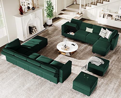 Belffin Modular Velvet Sectional Sofa with Chaise Lounge and Storage, Grey T418154