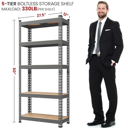 Yaheetech 5-Tier Heavy Duty Garage Shelving Unit, Adjustable Metal Storage Rack, Blue J339478