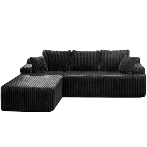 Modular Sectional Sofa L-Shape Couch with Oversized Chaise, Grey Stripe I49459