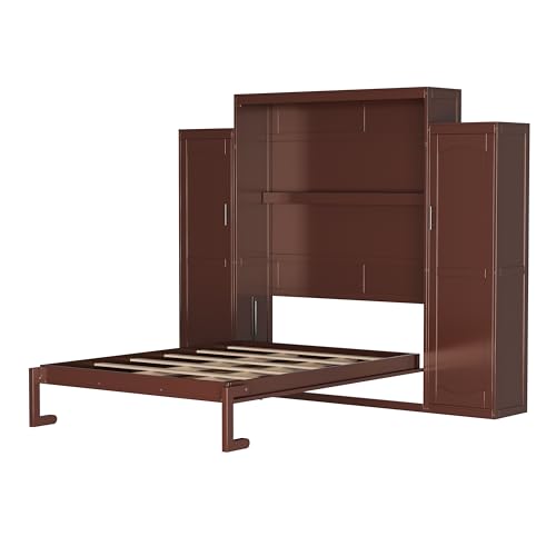 Polib Full Size Murphy Bed with Two Wardrobes and Storage Shelf, White S302797