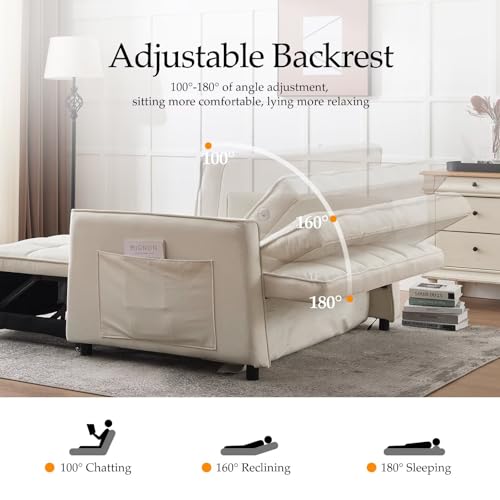 Modern 3 in 1 Convertible Sleeper Sofa Couch Bed with USB, Light Grey M684