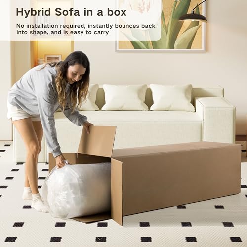 Modern Loveseat Sofa Couch in a Box with 2 Pillows, Cat-Scratch Resistant Linen, Grey F539394