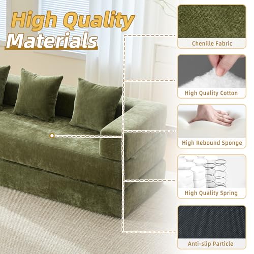 Corduroy Convertible Sleeper Sofa Bed with Pillow, Beige S401207
