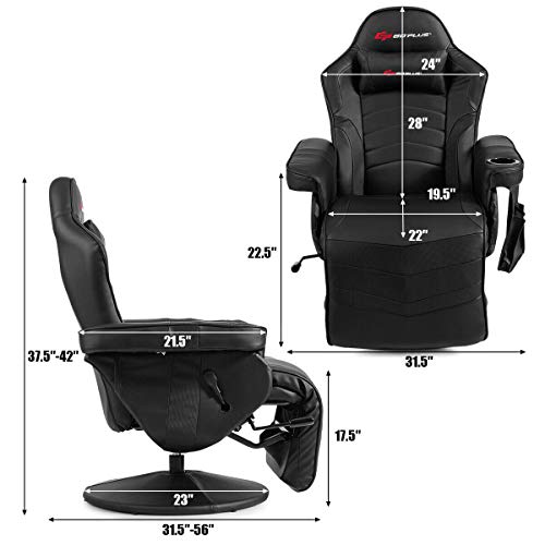 Goplus Massage Gaming Chair, Racing Recliner with Footrest, PU Leather N121