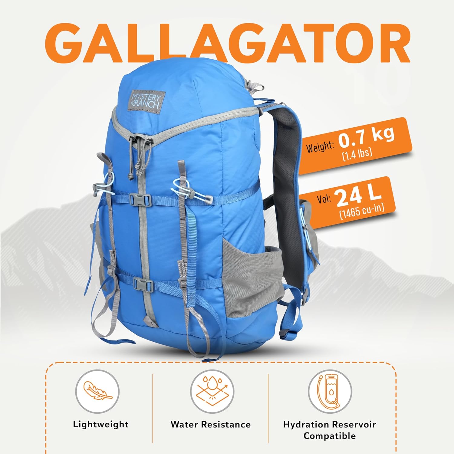 Mystery Ranch Gallagator 25 Travel Hiking Backpack Daypack, Pacific, L/XL K65435