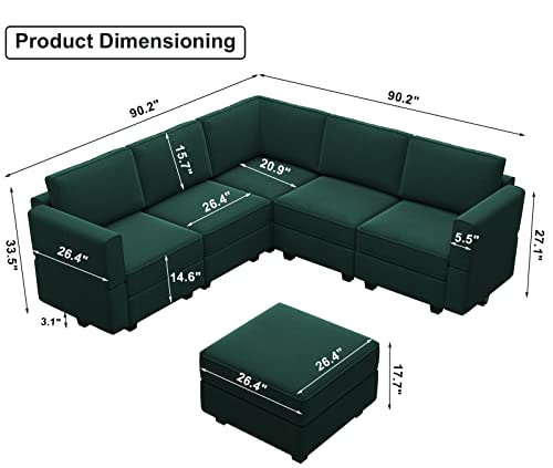 Belffin Modular Velvet Sectional Sofa with Chaise Lounge and Storage, Grey T418154
