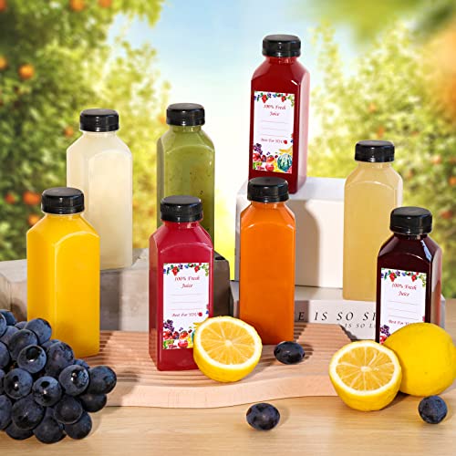SUPERLELE 12oz Empty Plastic Juice Bottles with Black Tamper Evident Caps, 36 Pack F678
