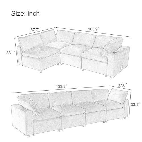 Oversized Modular Sectional Sofa with Movable Ottoman E909