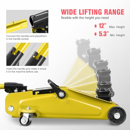 DNA MOTORING Floor Jack 3 Ton Low Profile Heavy Duty Hydraulic Car Jack, Black T11604