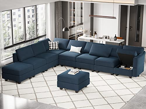 Belffin Modular Velvet Sectional Sofa with Chaise Lounge and Storage, Grey T418154