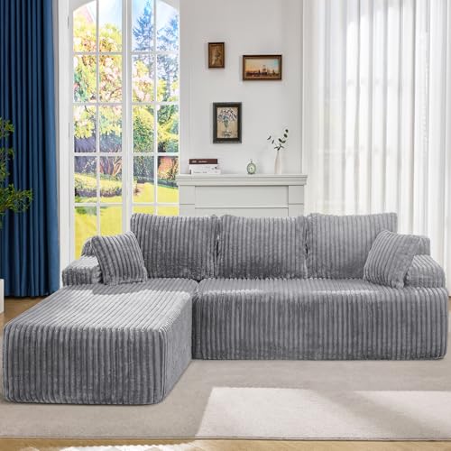 Modular Sectional Sofa L-Shape Couch with Oversized Chaise, Grey Stripe I49459