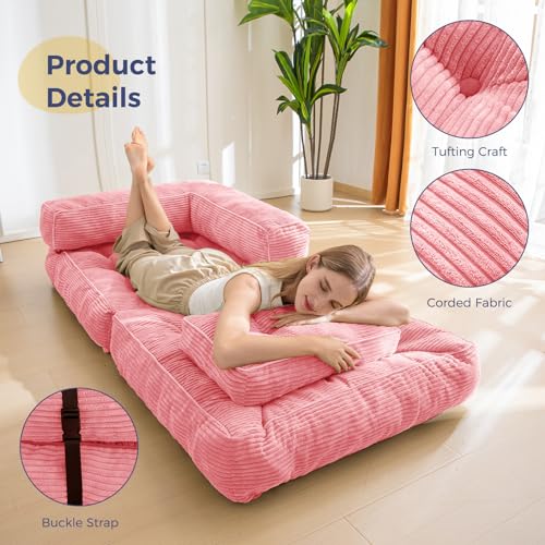 MAXYOYO Folding Sofa Bed L-Shaped Convertible Sleeper Couch with Pillow, Dark Grey X9070