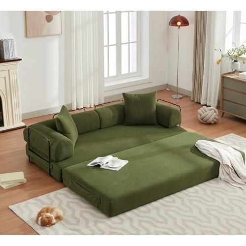 Corduroy Convertible Sleeper Sofa Bed with Pillow, Beige S401207