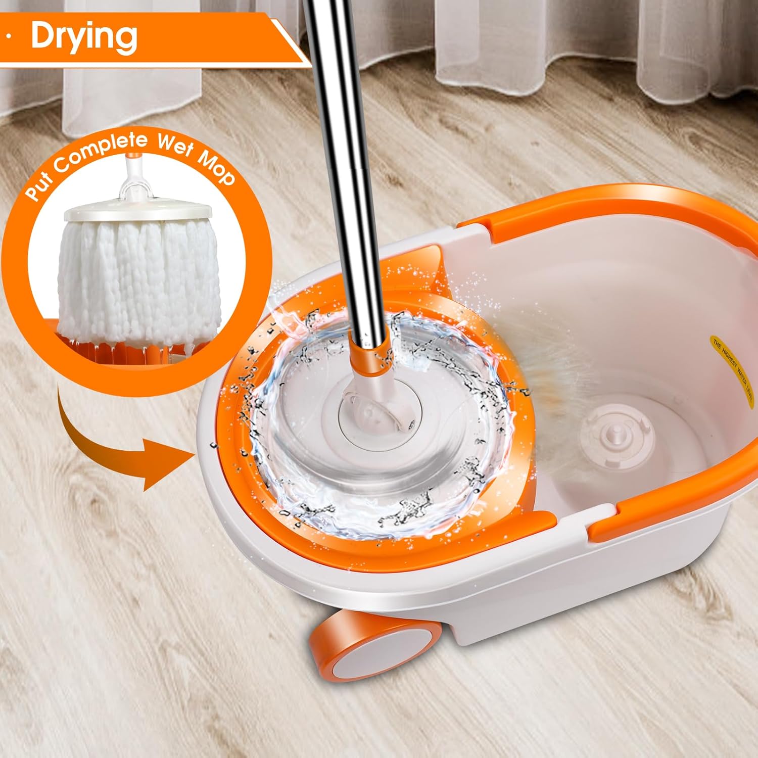 MASTERTOP Spin Mop and Bucket with Wringer, 57" Adjustable Handle, 6 Microfiber Pads O90747