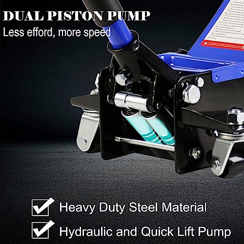 Pvillez Floor Jack, Heavy Duty Hydraulic Low Profile Steel Racing Jack, 2 Ton Capacity Blue H10635