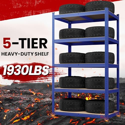 Yaheetech 5-Tier Heavy Duty Garage Shelving Unit, Adjustable Metal Storage Rack, Blue J339478
