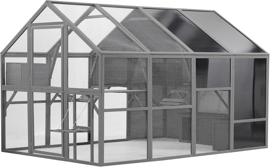 Large Cat Cage Outdoor Wooden Catio Enclosure Patio Large Cat Run House for Multiple Pets Walk in Kitten Kennel with with Bridges, Walks, Small Houses 108.7''Outdoor Indoor Cats with Weatherproof Roof