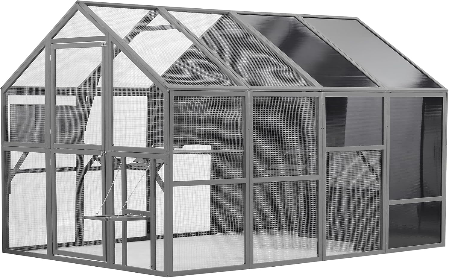 Large Cat Cage Outdoor Wooden Catio Enclosure Patio Large Cat Run House for Multiple Pets Walk in Kitten Kennel with with Bridges, Walks, Small Houses 108.7''Outdoor Indoor Cats with Weatherproof Roof