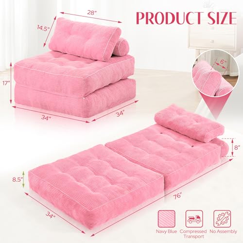 HABUTWAY Folding Sofa Bed Convertible Sleeper Chair with Dual-Pillow, Black D26880