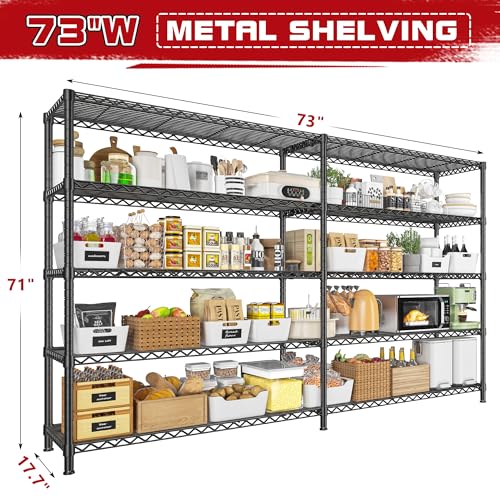 REIBII 73''W 5-Tier Metal Shelving Unit, Heavy Duty Wire Storage Rack F431