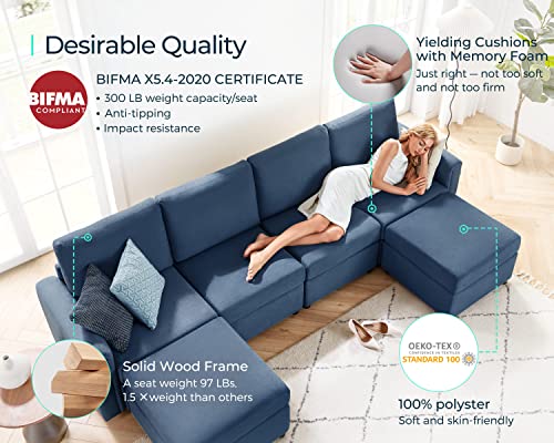 LINSY HOME Modular U Shaped Sectional Sofa with Storage, Blue M8981