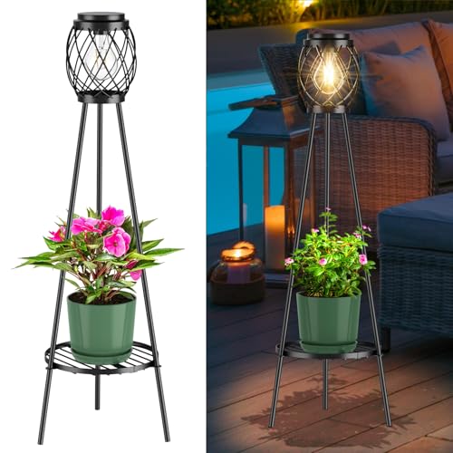 2 Pack Solar Lights Outdoor with Plant Stands - Metal Tripod Patio Decor M835880