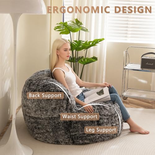 BYBYME Giant Faux Fur Bean Bag Chair for Adults with Filler T1937
