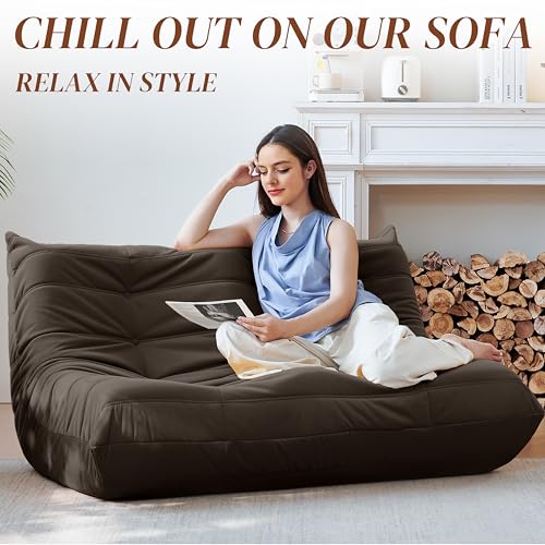 Bean Bag Chair for Adults Suede Microfiber Fireside Floor Chair 3-Seater Beige F151744