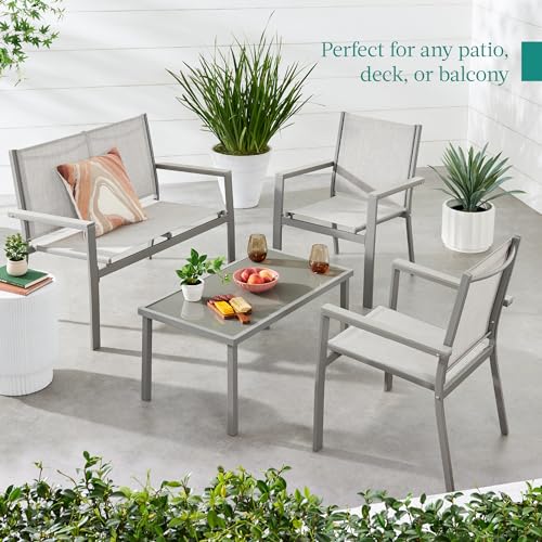 Best Choice Products 4-Piece Textilene Patio Conversation Set with Steel Frame, Taupe/Charcoal T8603