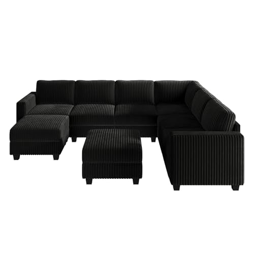 HONBAY Corduroy Modular Sectional Couch with Storage, Dark Gray A586576