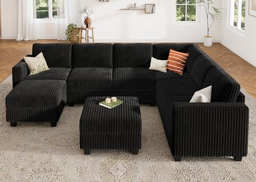 HONBAY Corduroy Modular Sectional Couch with Storage, Dark Gray A586576