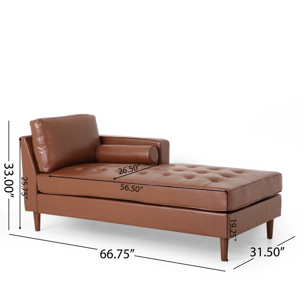 GDF Studio Hixon Faux Leather Tufted Chaise Lounge, Cognac Brown X215