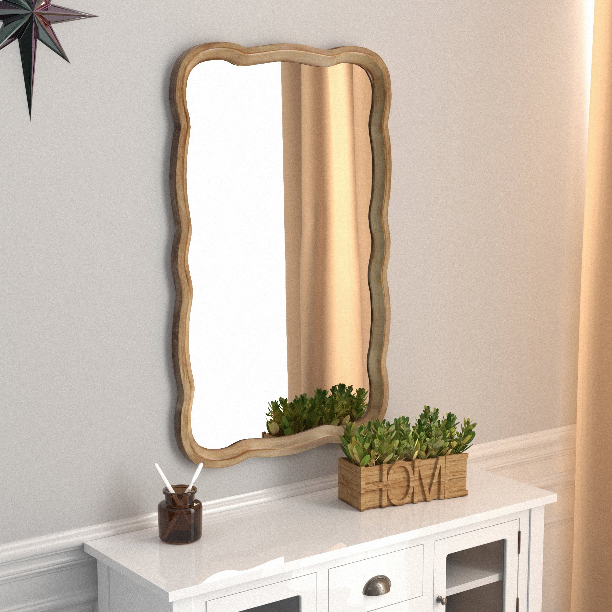 COZAYH Curved Wood Frame Accent Mirror, Farmhouse French Country Wall Mirror, 23.5"L x 38"W F7466
