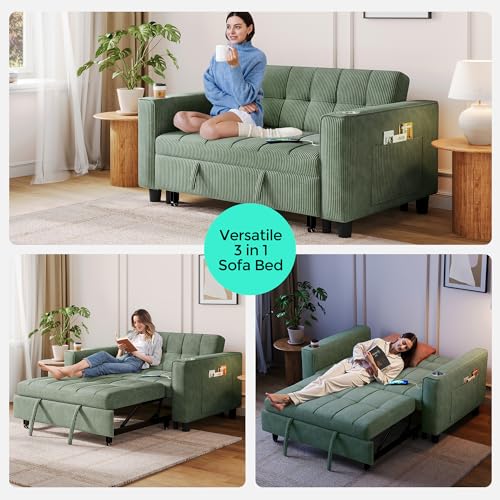 LINSY 3-in-1 Convertible Sofa Bed with Charging Station, Green E504001