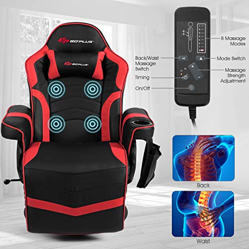Goplus Massage Gaming Chair, Racing Recliner with Footrest, PU Leather N121