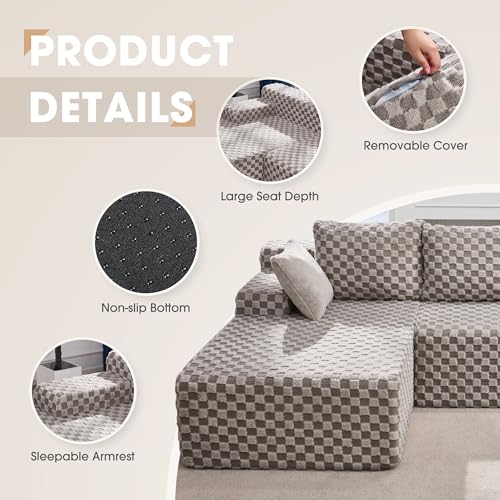 Modular Sectional Sofa L-Shape Couch with Oversized Chaise, Grey Stripe I49459