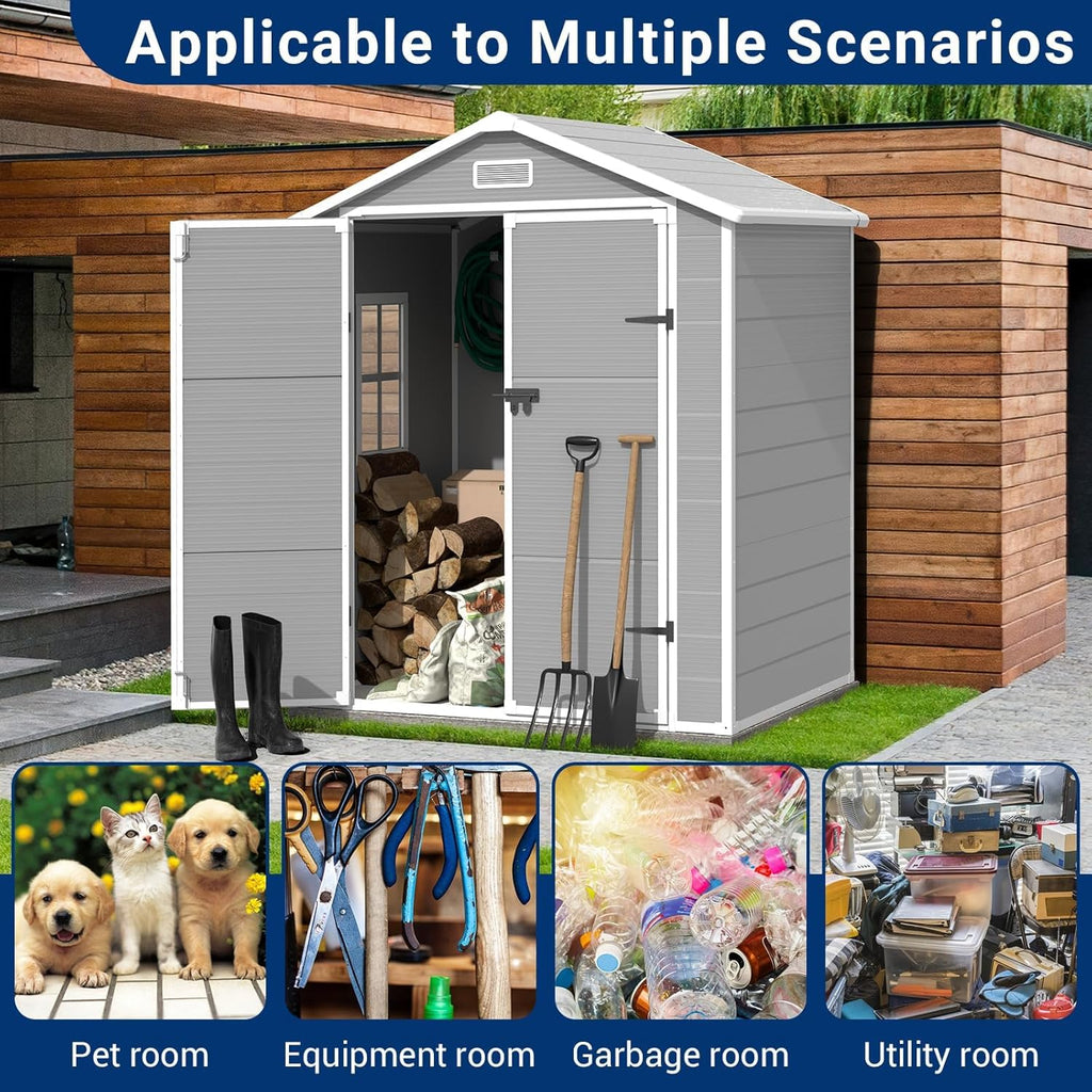 Outdoor Storage Shed 6x4.5 FT Resin with Lockable Door, Grey & White V210