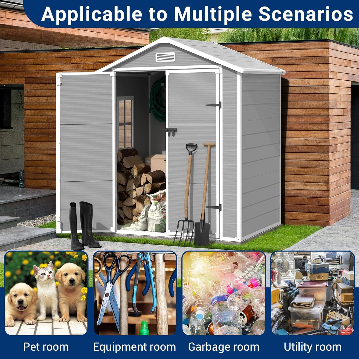 Outdoor Storage Shed 6x4.5 FT Resin with Lockable Door, Grey & White V210