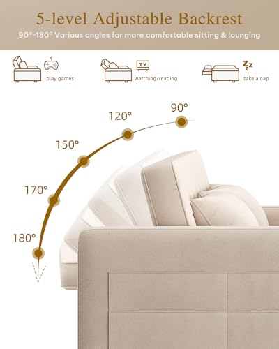 DWVO 55" Convertible Sofa Bed, 3-in-1 Sleeper Sofa with Pull-Out Bed, Linen Futon Couch W749781