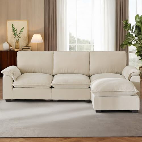Cloud Couch Sectional L Shaped Modular Sofa Chenille Ivory Beige U4155
