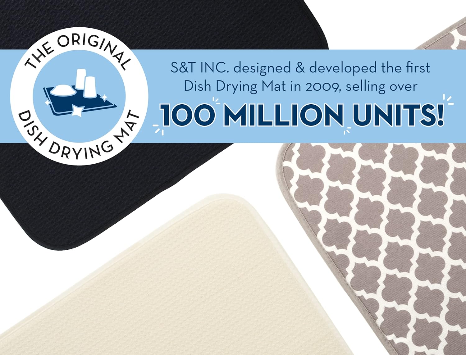 S&T INC. Dish Drying Mat for Kitchen, Absorbent, Reversible Microfiber, 16 x 18 Inch, Marble L6008
