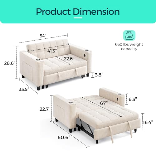 LINSY 3-in-1 Convertible Sofa Bed with Charging Station, Green E504001